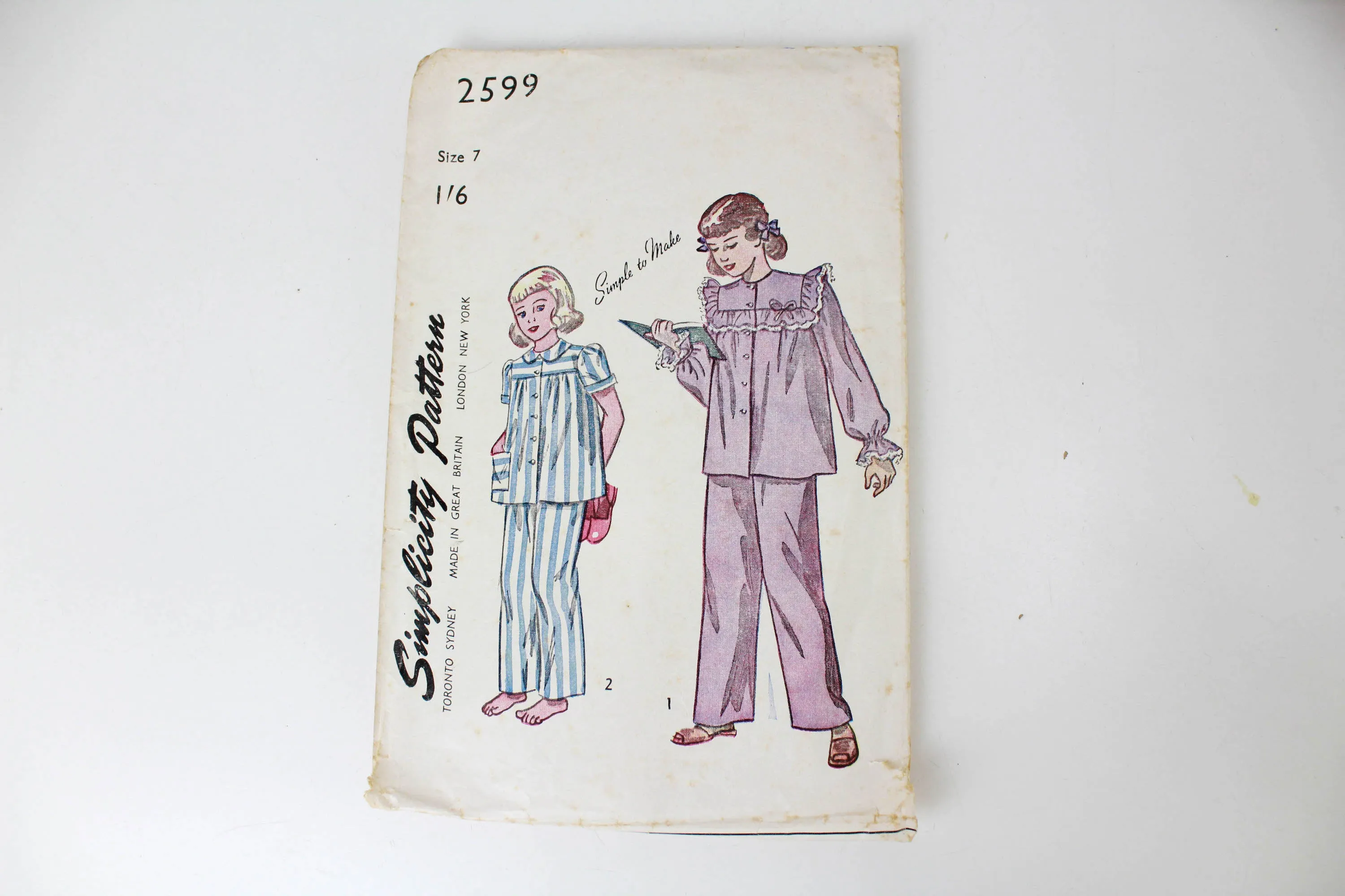 1940s Girls Pyjamas Sewing Pattern Simplicity 2599 Complete