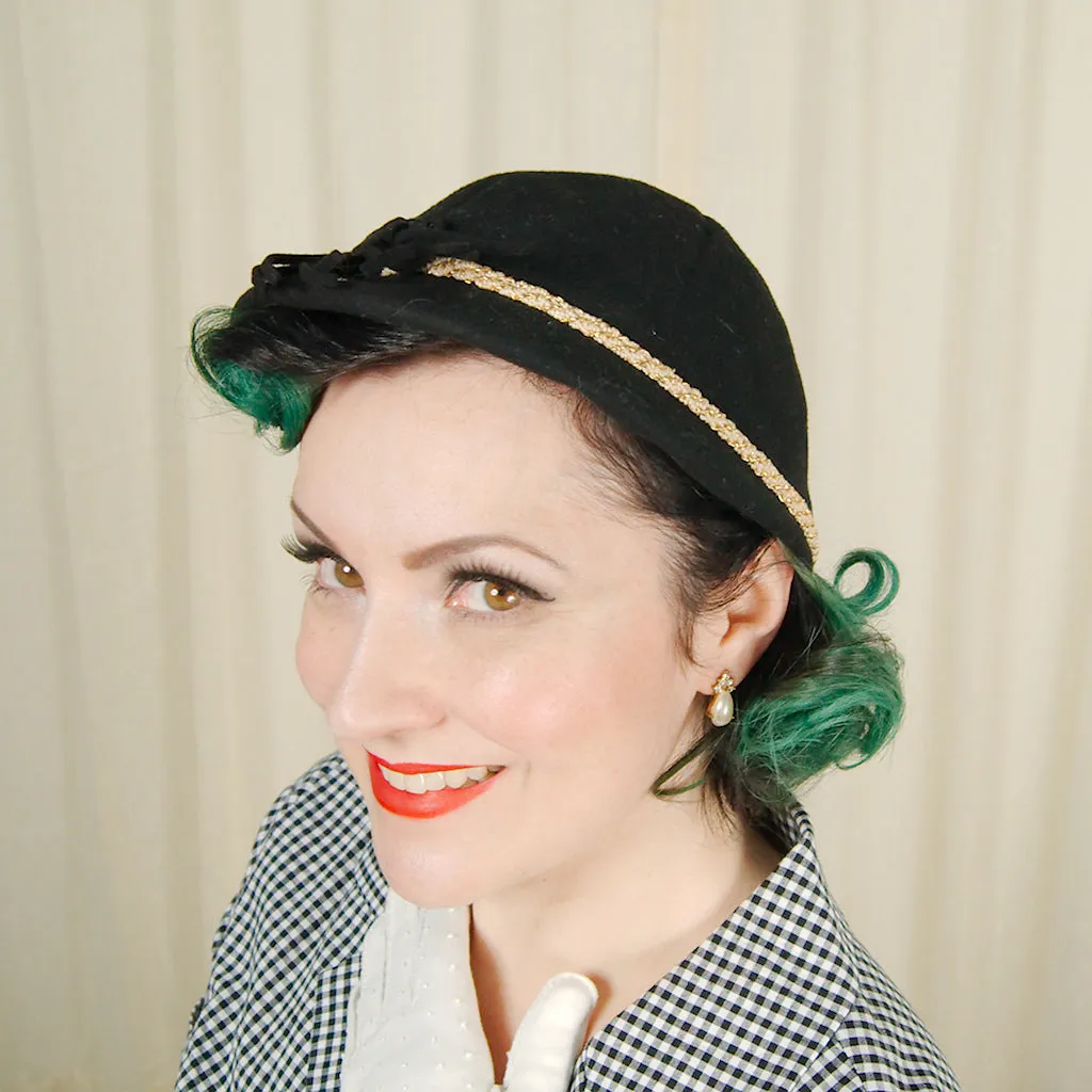 1950s Black Wool Cap Hat