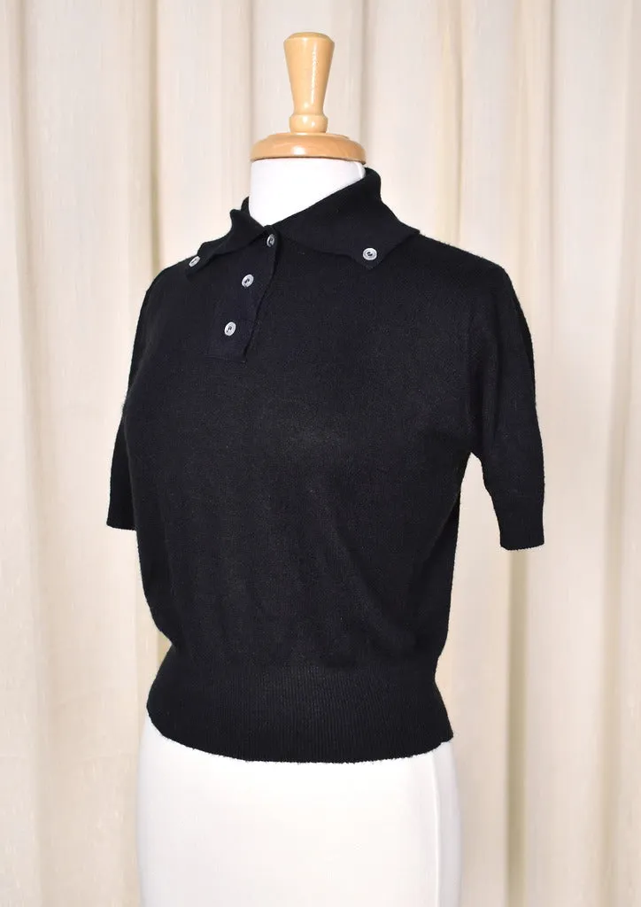 1950s Blk Button Collar Sweater