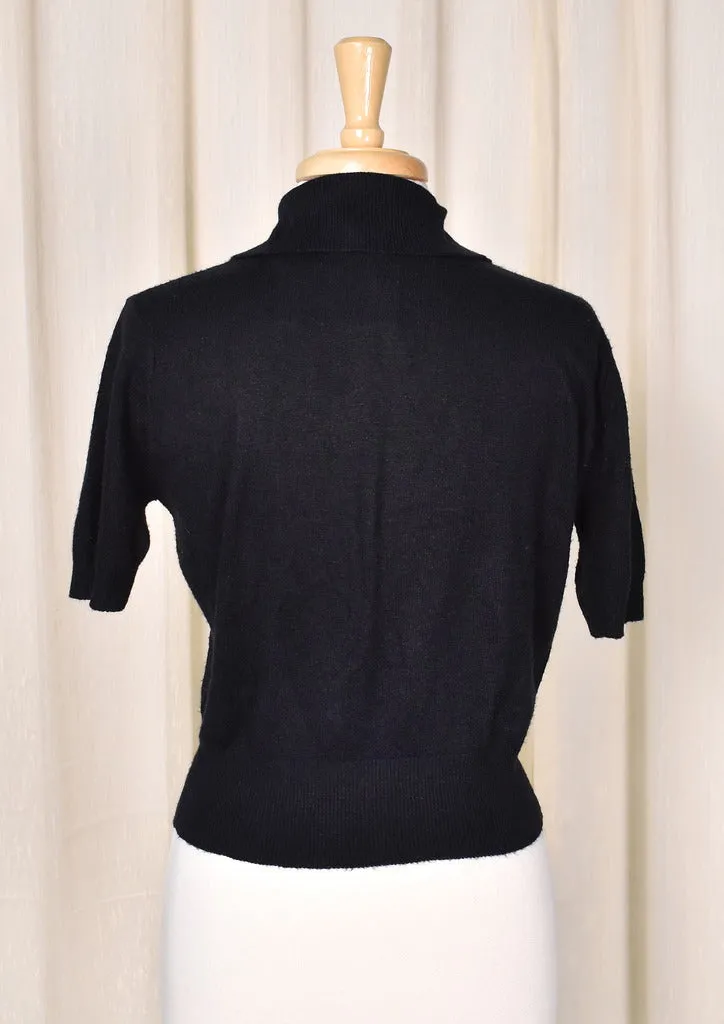 1950s Blk Button Collar Sweater