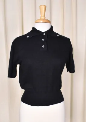 1950s Blk Button Collar Sweater