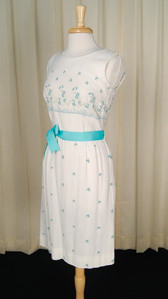 1950s Blue Flower Sheath Dress