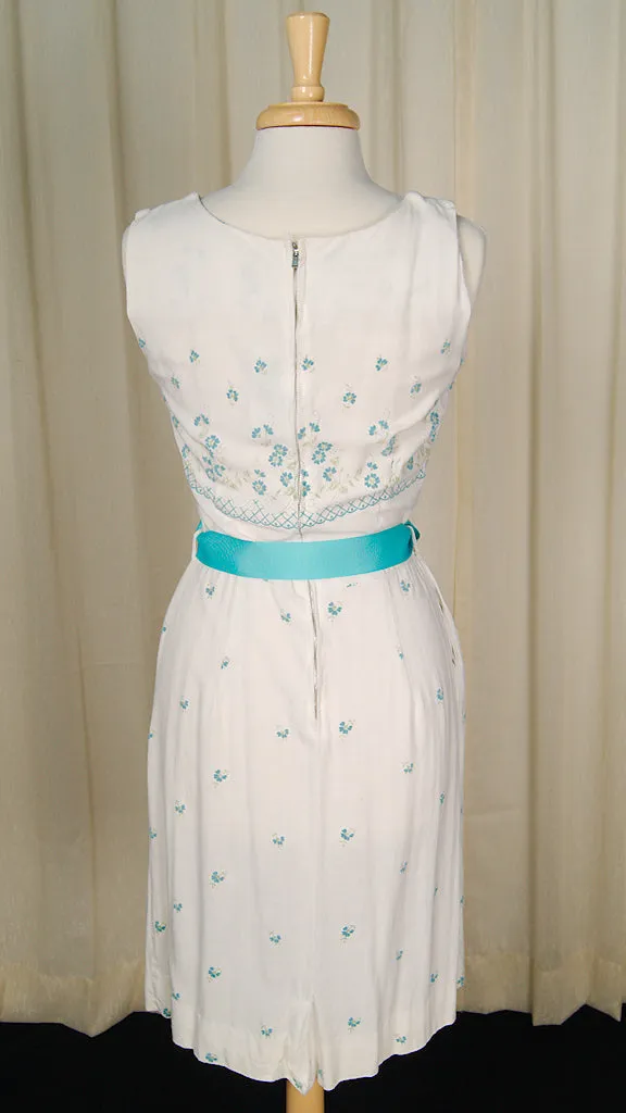 1950s Blue Flower Sheath Dress