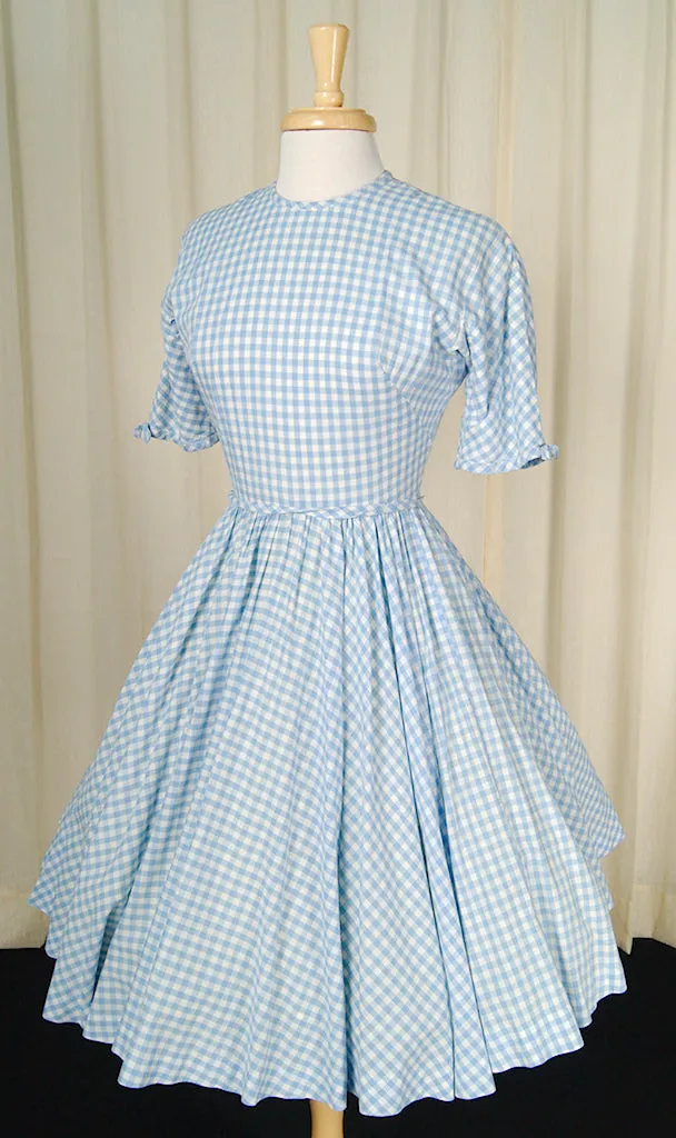 1950s Blue Gingham Swing Dress