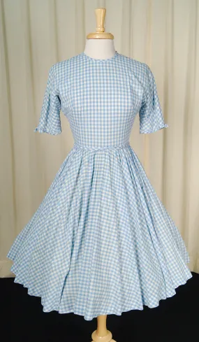 1950s Blue Gingham Swing Dress