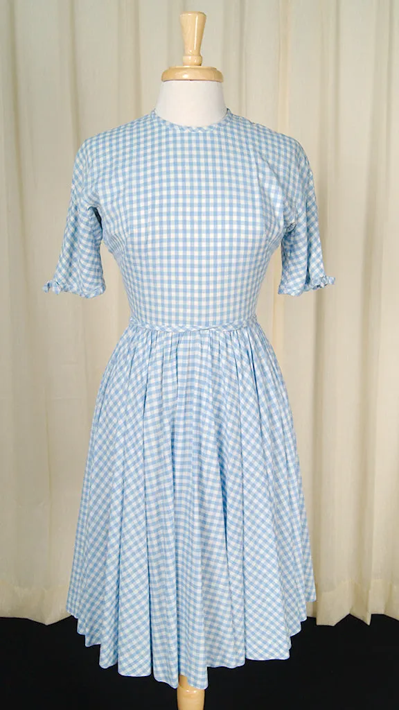 1950s Blue Gingham Swing Dress