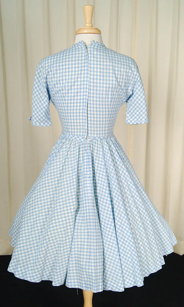 1950s Blue Gingham Swing Dress