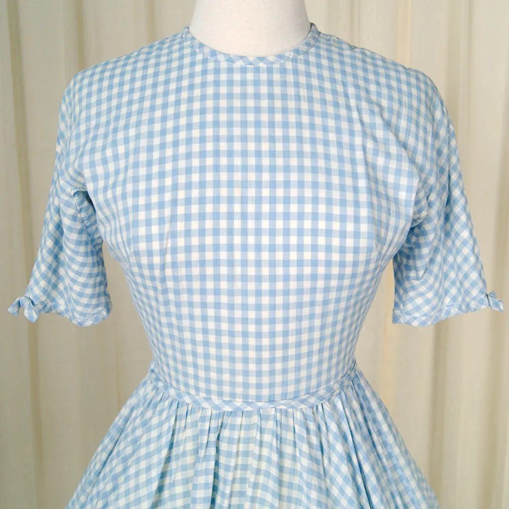 1950s Blue Gingham Swing Dress