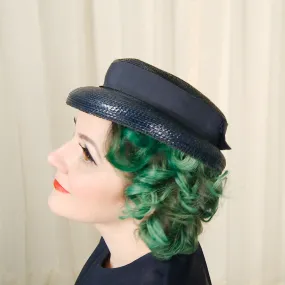 1950s Blue Straw Navy Hat