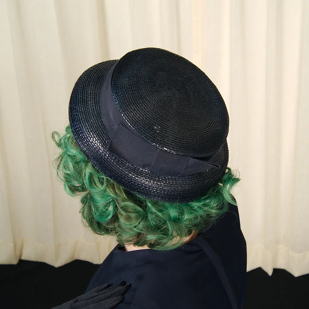 1950s Blue Straw Navy Hat