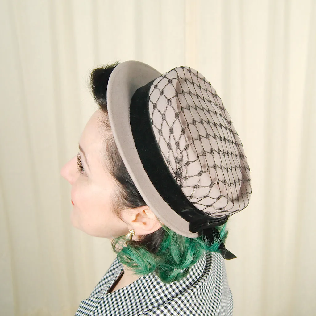 1950s Gray Wool Netting Hat