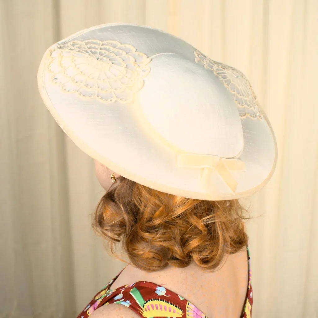 1950s Ivory Rhinestone Tea Hat