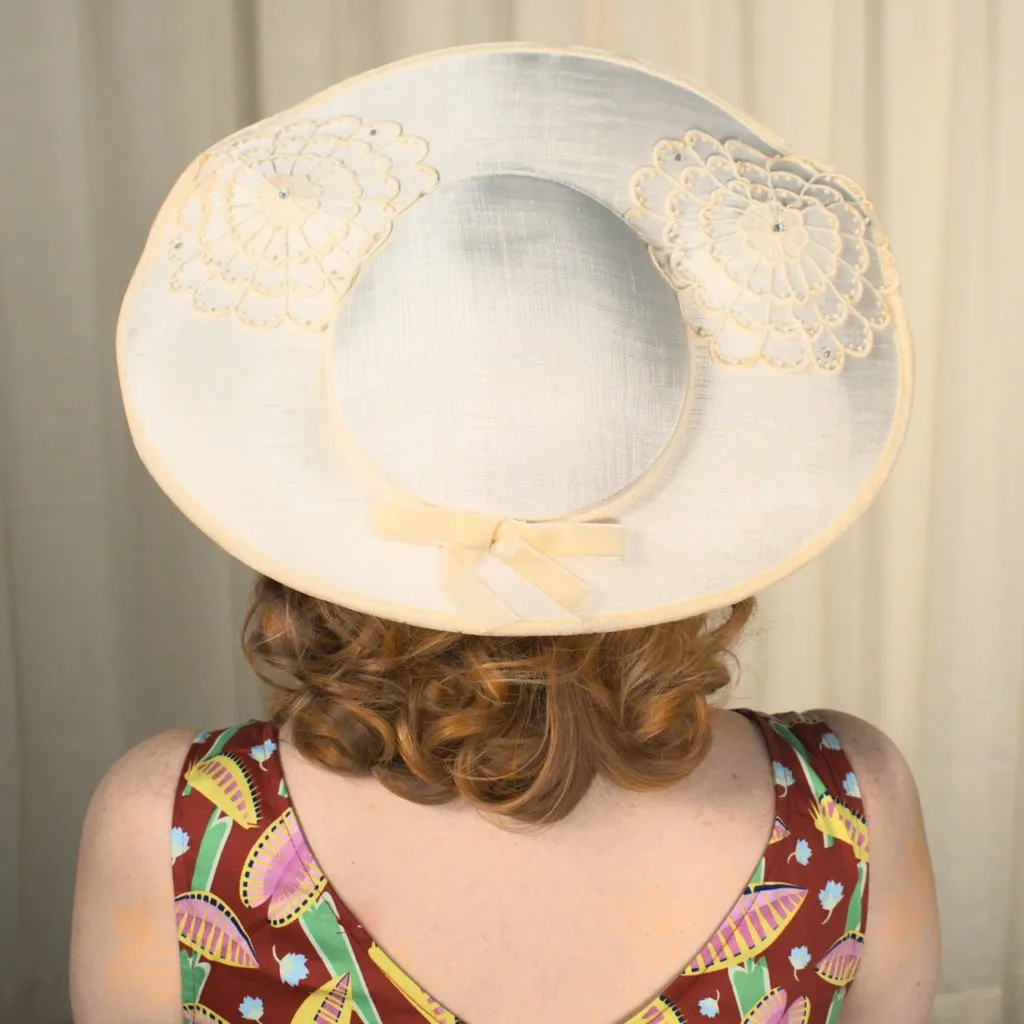 1950s Ivory Rhinestone Tea Hat