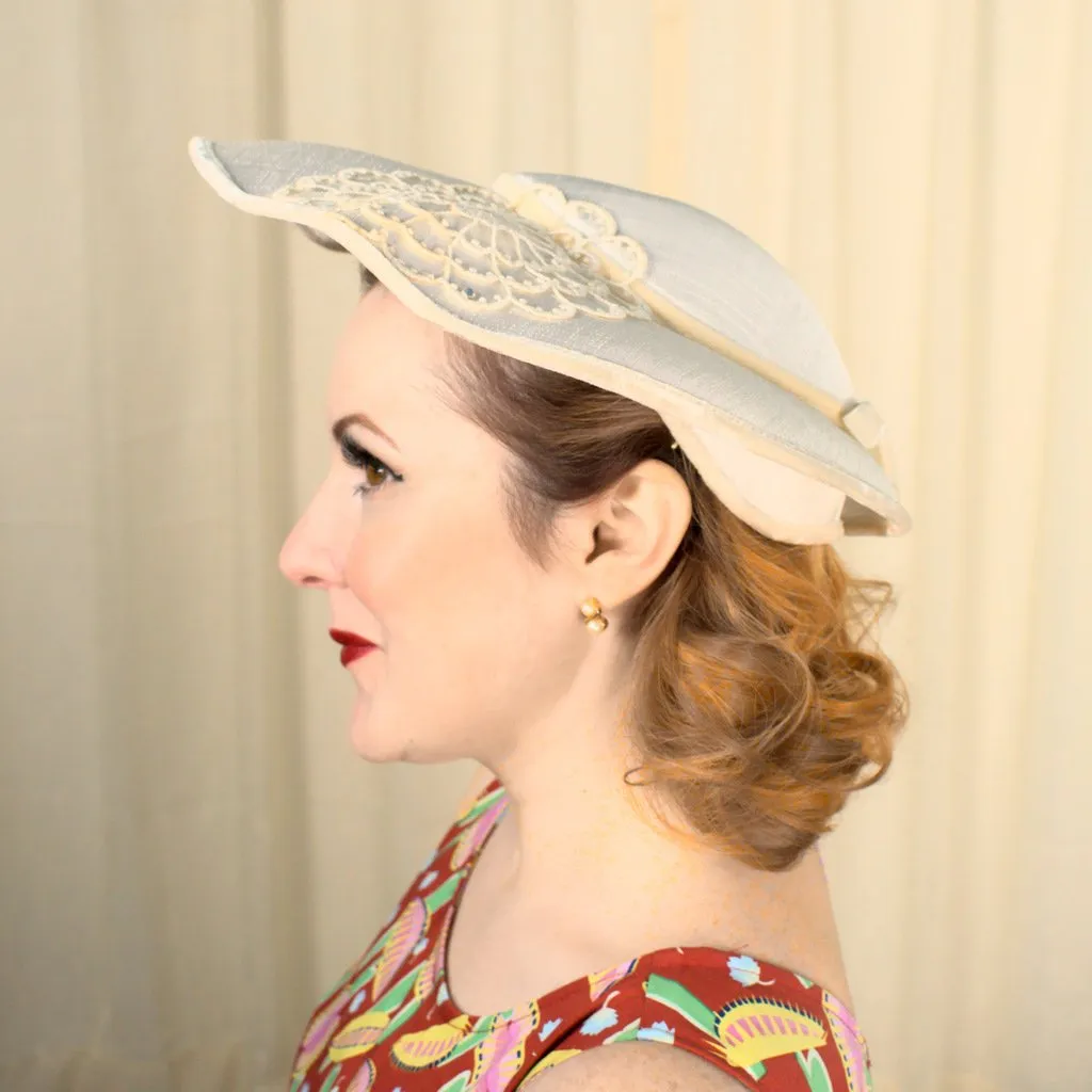 1950s Ivory Rhinestone Tea Hat