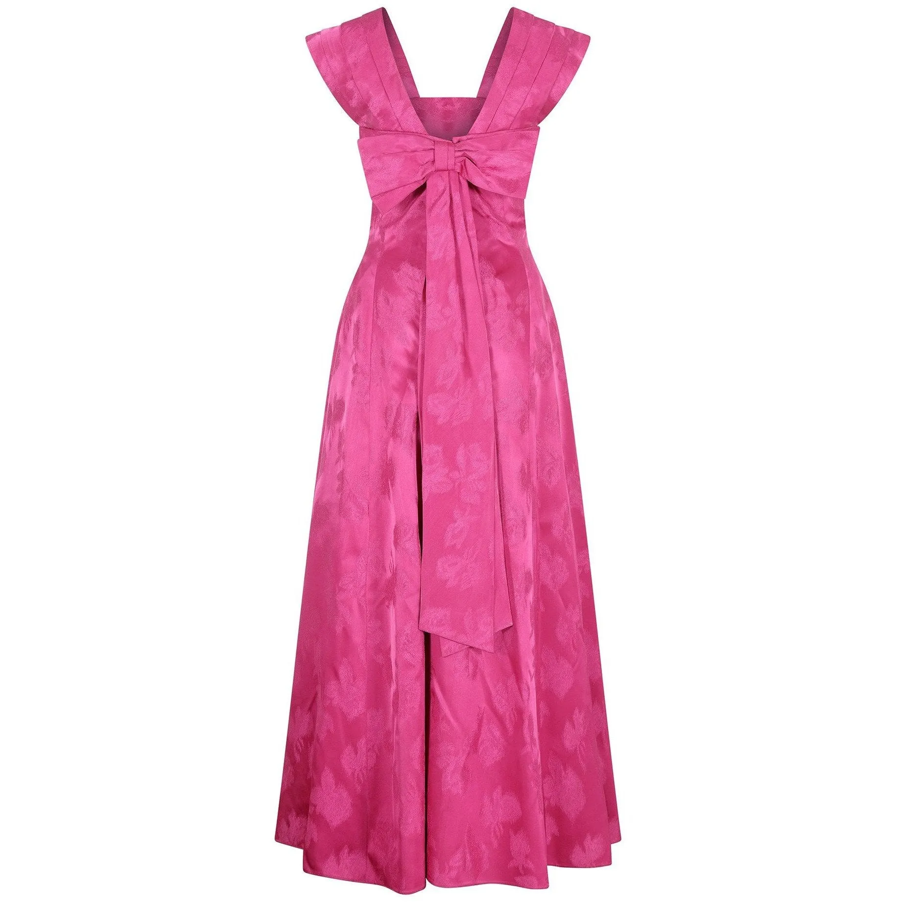 1950s Magenta Jacquard Print Floral Evening Dress