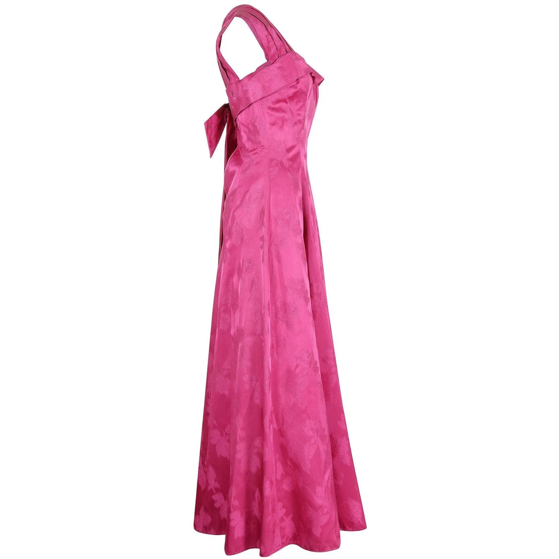 1950s Magenta Jacquard Print Floral Evening Dress