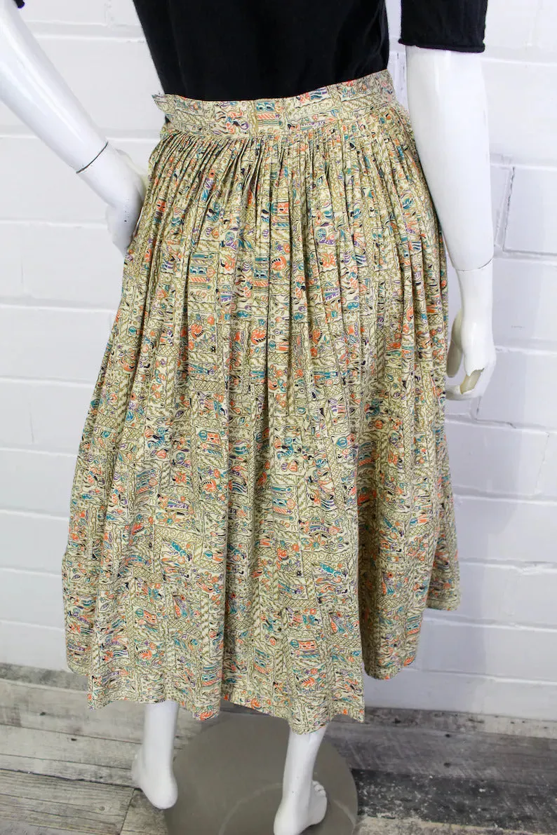 1950s Middle Eastern Novelty Print Full Skirt, XS