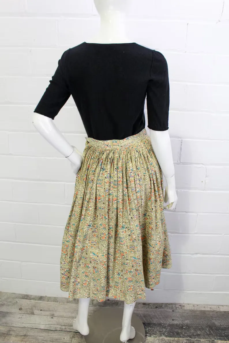 1950s Middle Eastern Novelty Print Full Skirt, XS