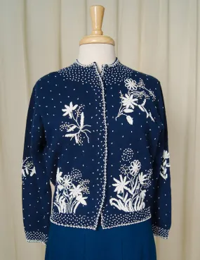 1950s Navy Beaded Cardigan