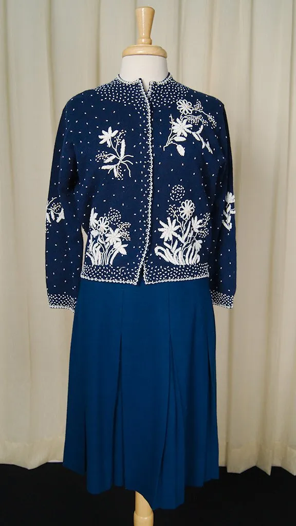 1950s Navy Beaded Cardigan