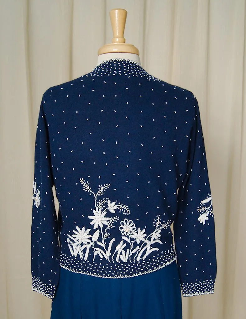 1950s Navy Beaded Cardigan