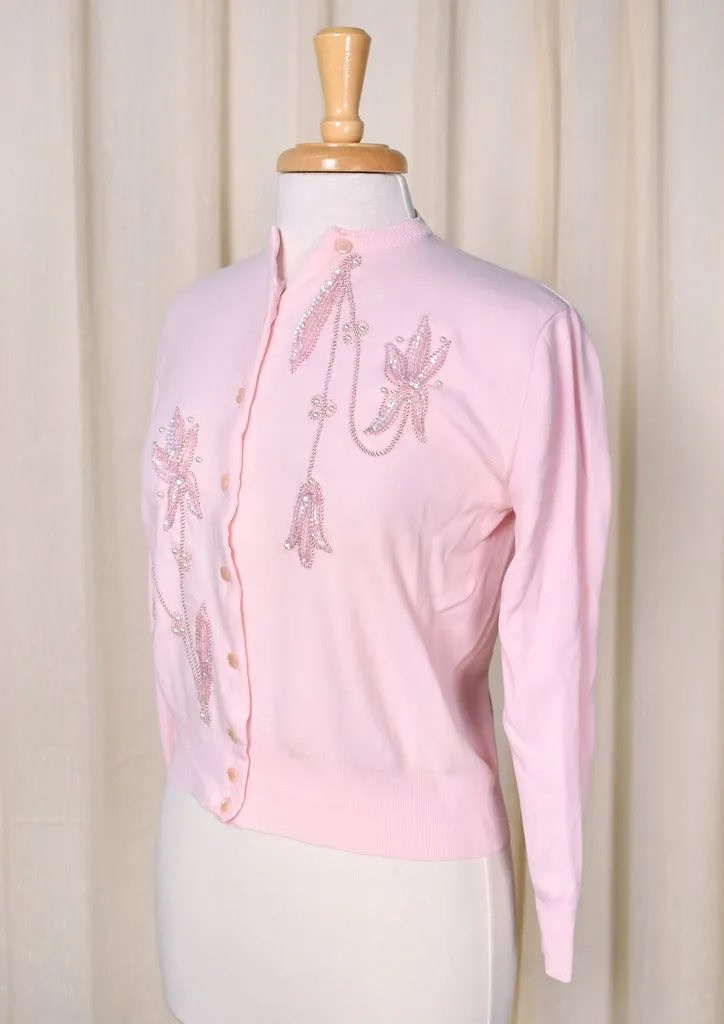 1950s Pink Sequin & Pearl Cardigan