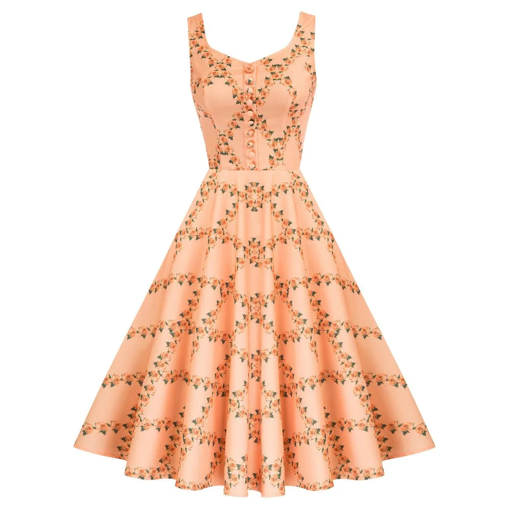 1950s Retro Vintage Floral Patterns Sleeveless Homecoming Dresses Cocktail Party A-Line Dress for Summer