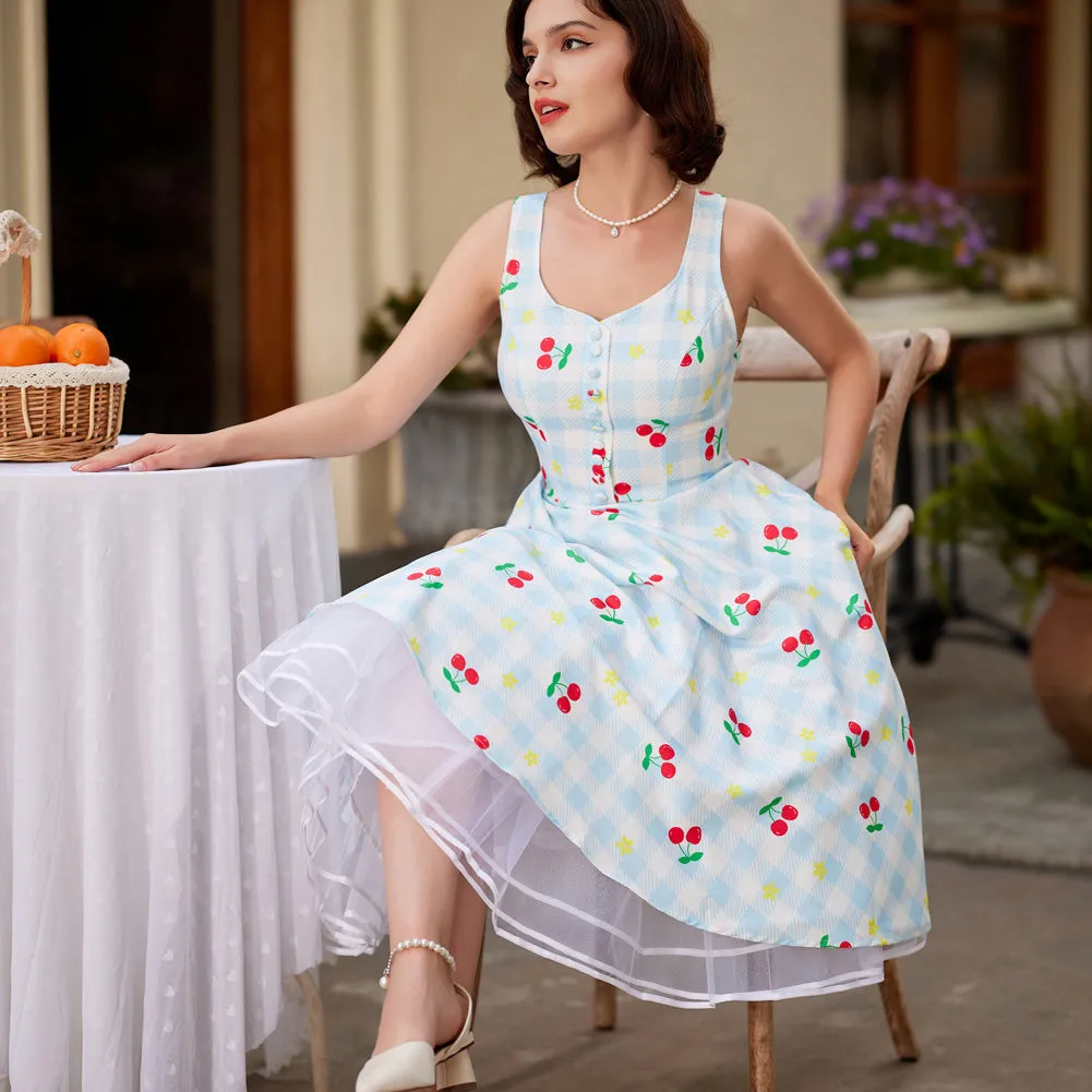 1950s Retro Vintage Floral Patterns Sleeveless Homecoming Dresses Cocktail Party A-Line Dress for Summer