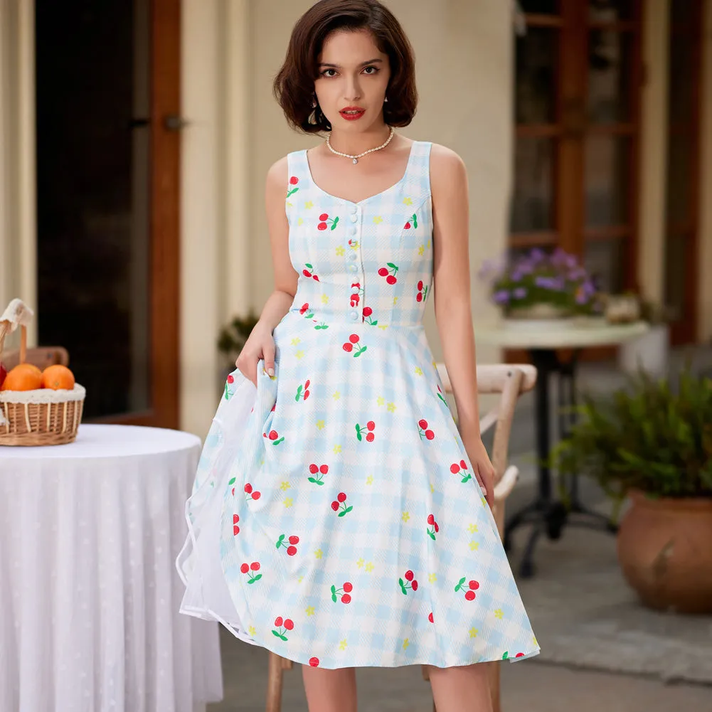 1950s Retro Vintage Floral Patterns Sleeveless Homecoming Dresses Cocktail Party A-Line Dress for Summer