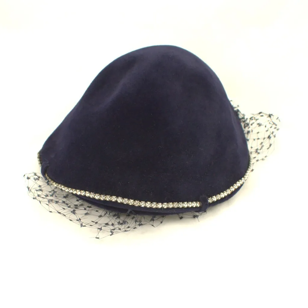 1950s Rich Navy Rhinestone Hat