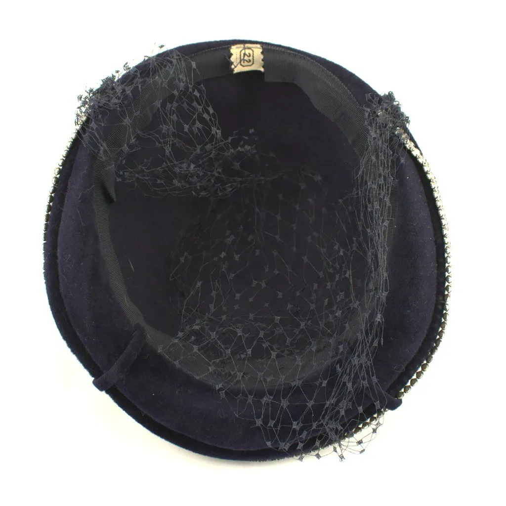 1950s Rich Navy Rhinestone Hat