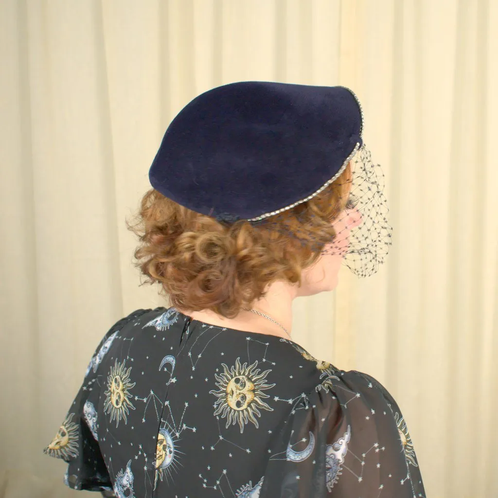 1950s Rich Navy Rhinestone Hat