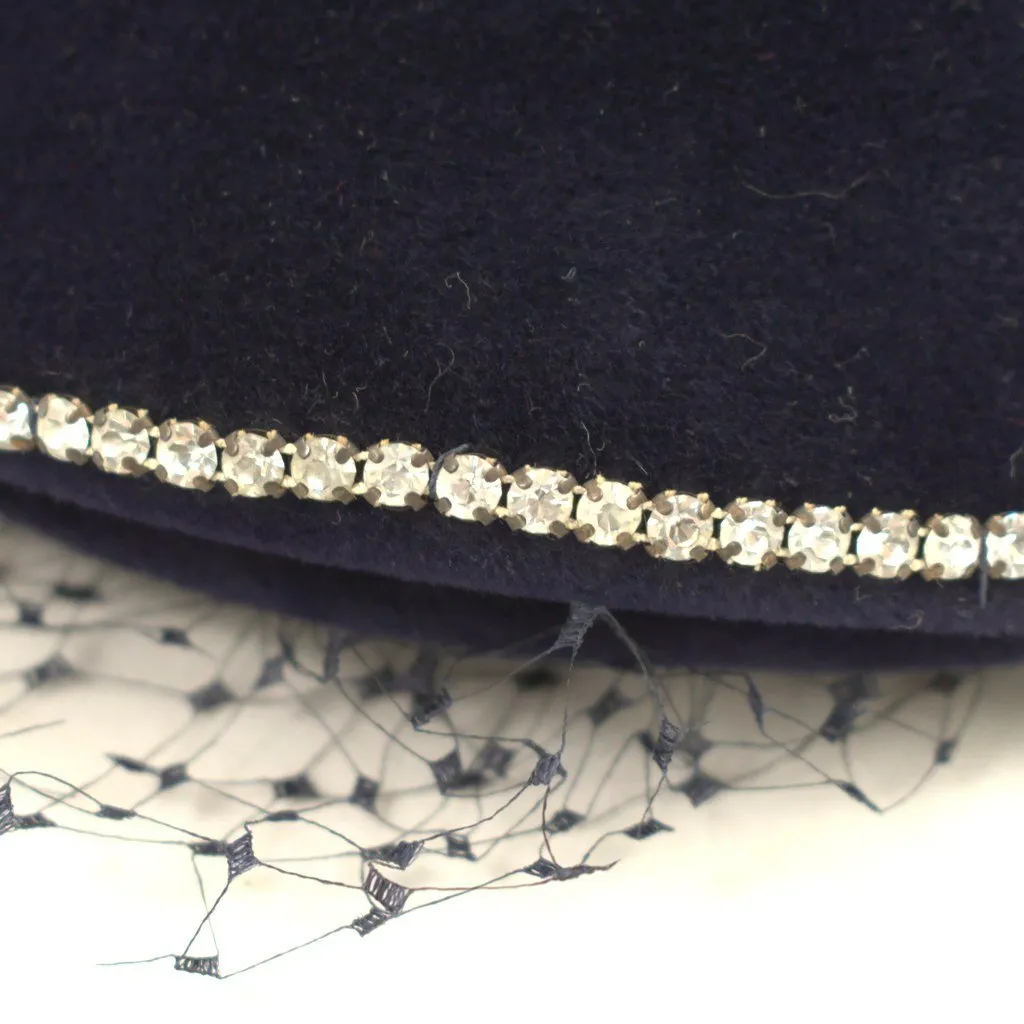 1950s Rich Navy Rhinestone Hat