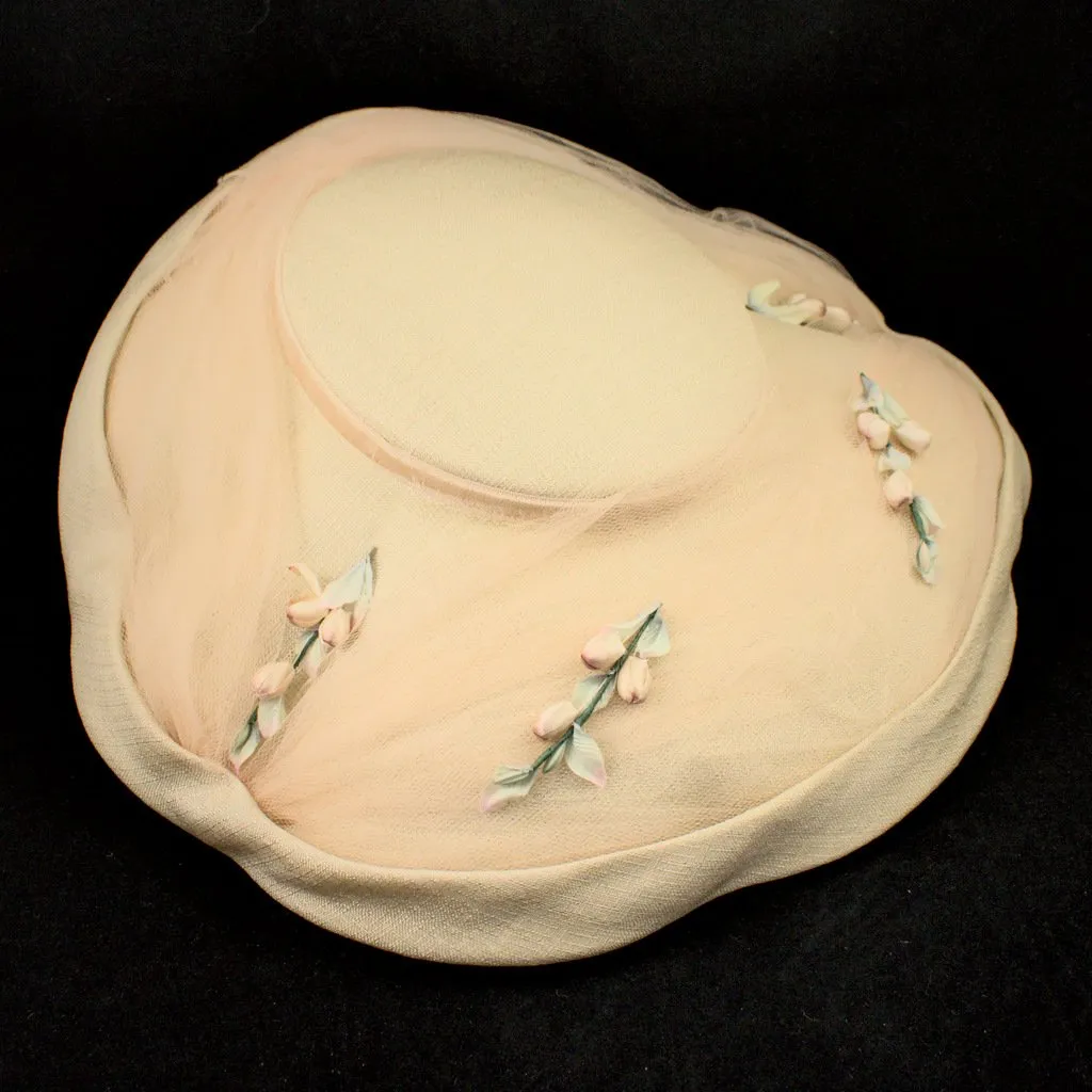 1950s Tan Floral Platter Hat