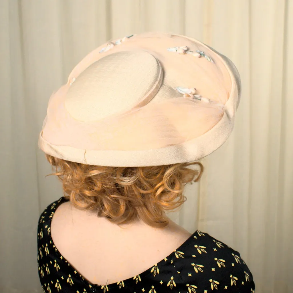 1950s Tan Floral Platter Hat