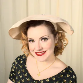 1950s Tan Floral Platter Hat