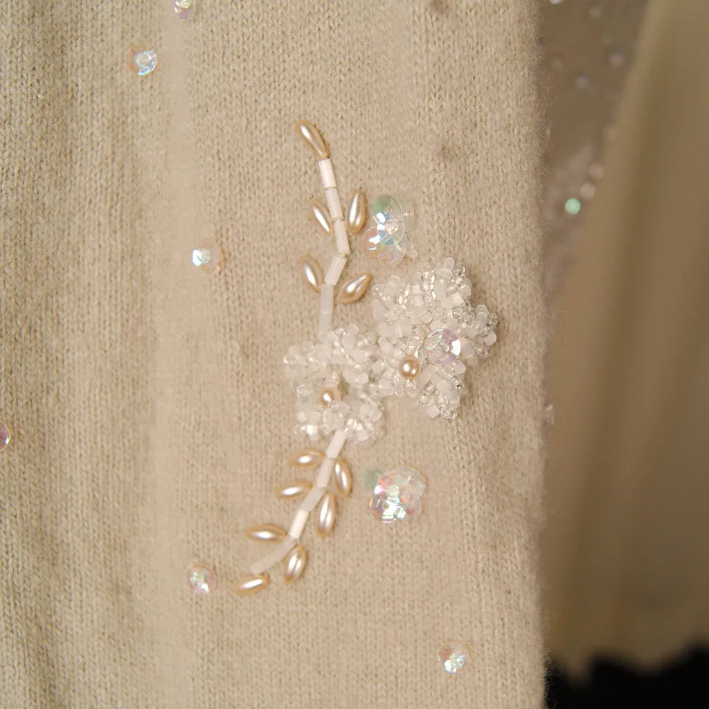 1950s Taupe Beaded Cardigan