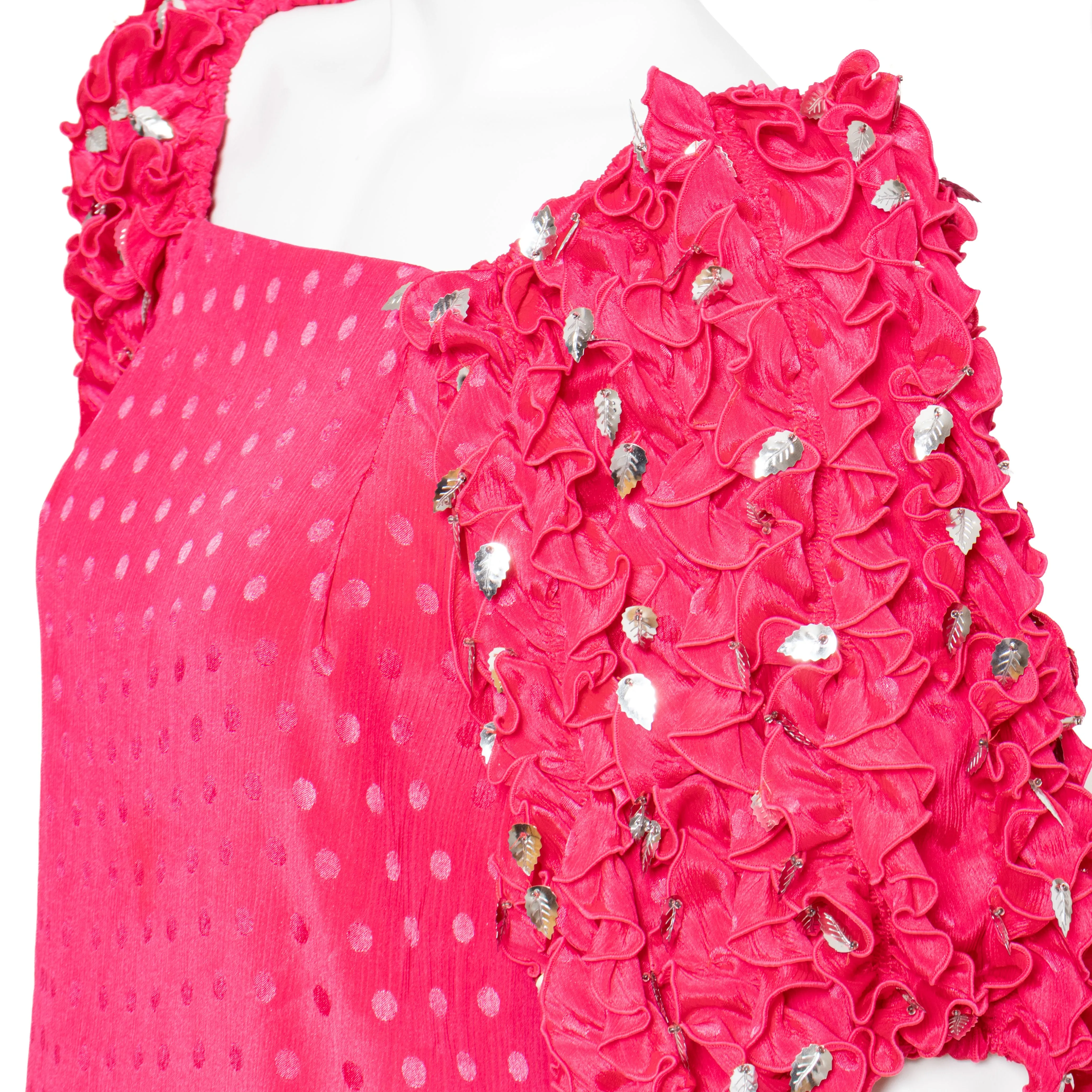 1980s Pink Polka Dot Ruffled Top