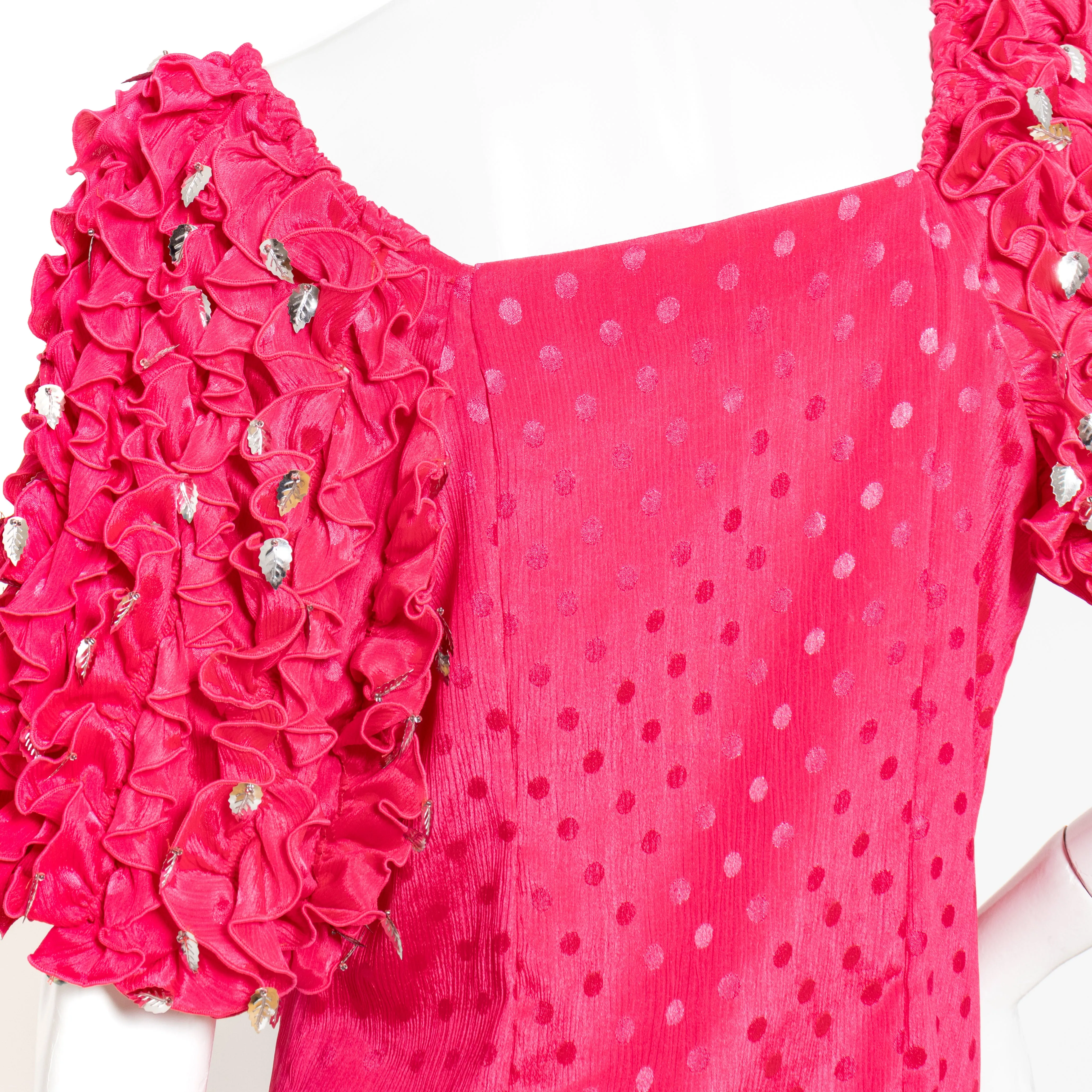 1980s Pink Polka Dot Ruffled Top