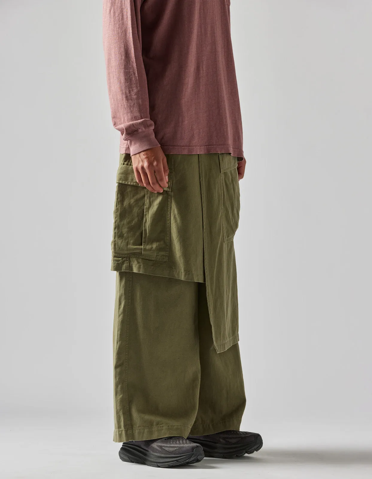 4588 Asym Cargo Hakama Pants Olive OG-107F