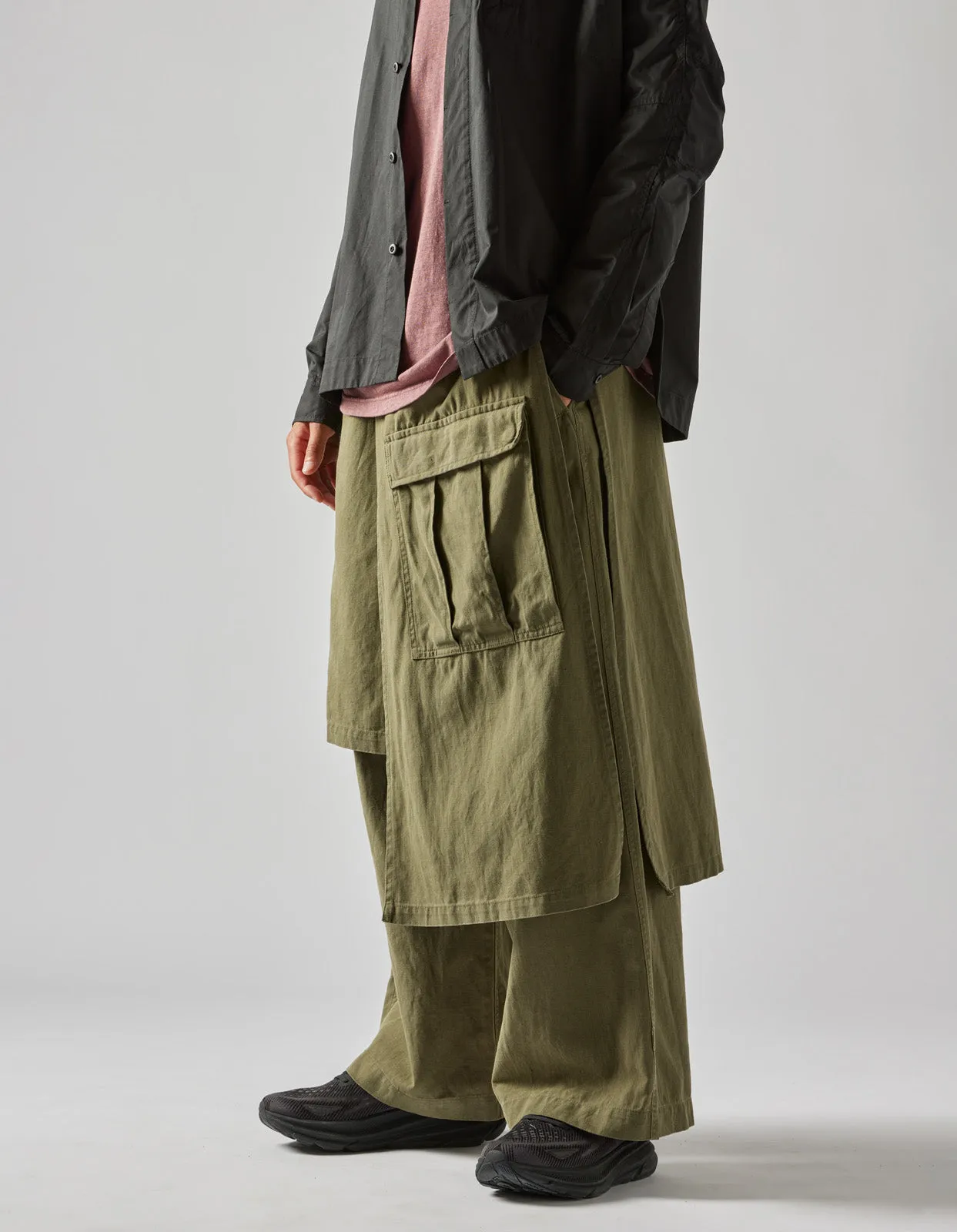 4588 Asym Cargo Hakama Pants Olive OG-107F