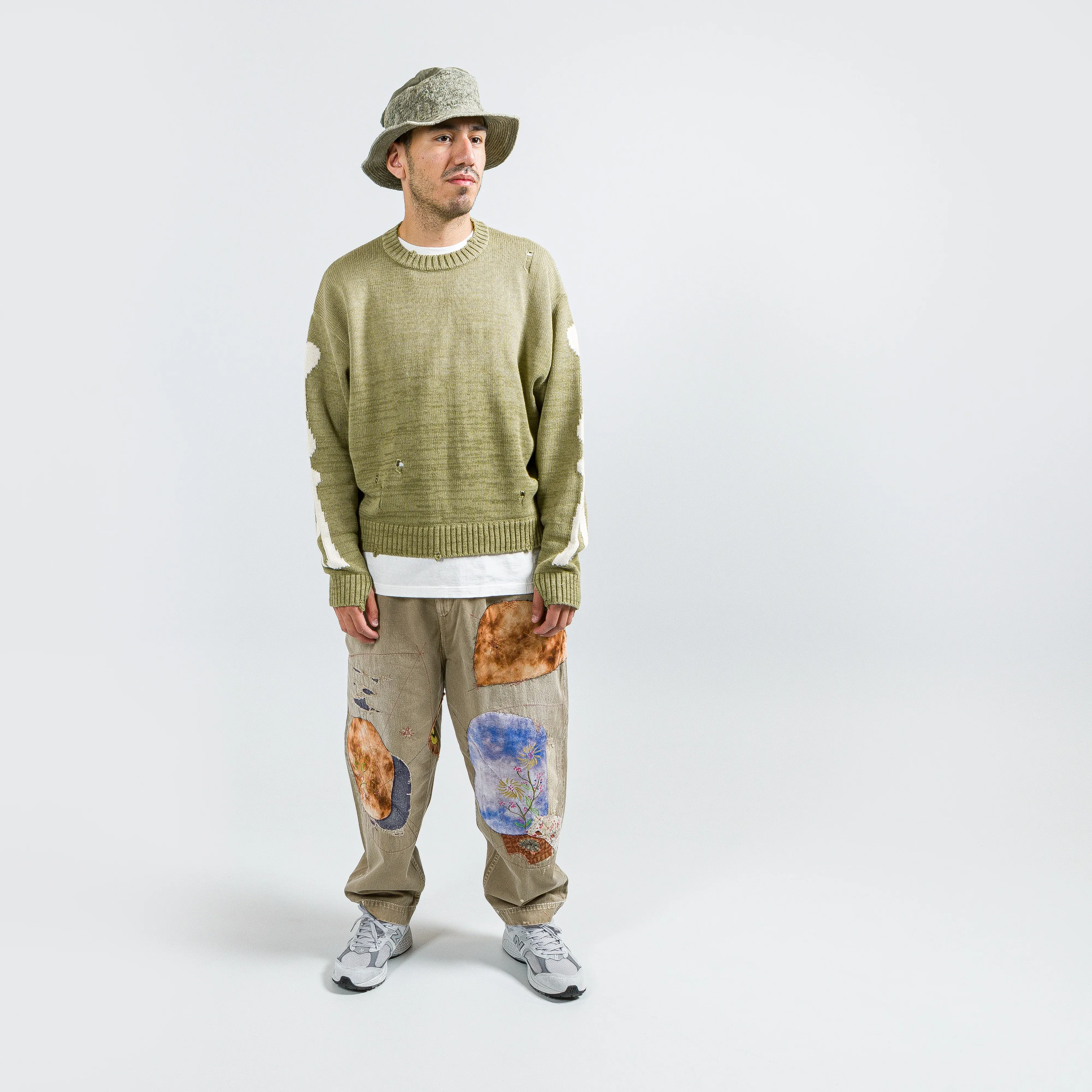 5G Cotton Knit BONE Crew Sweater - Khaki