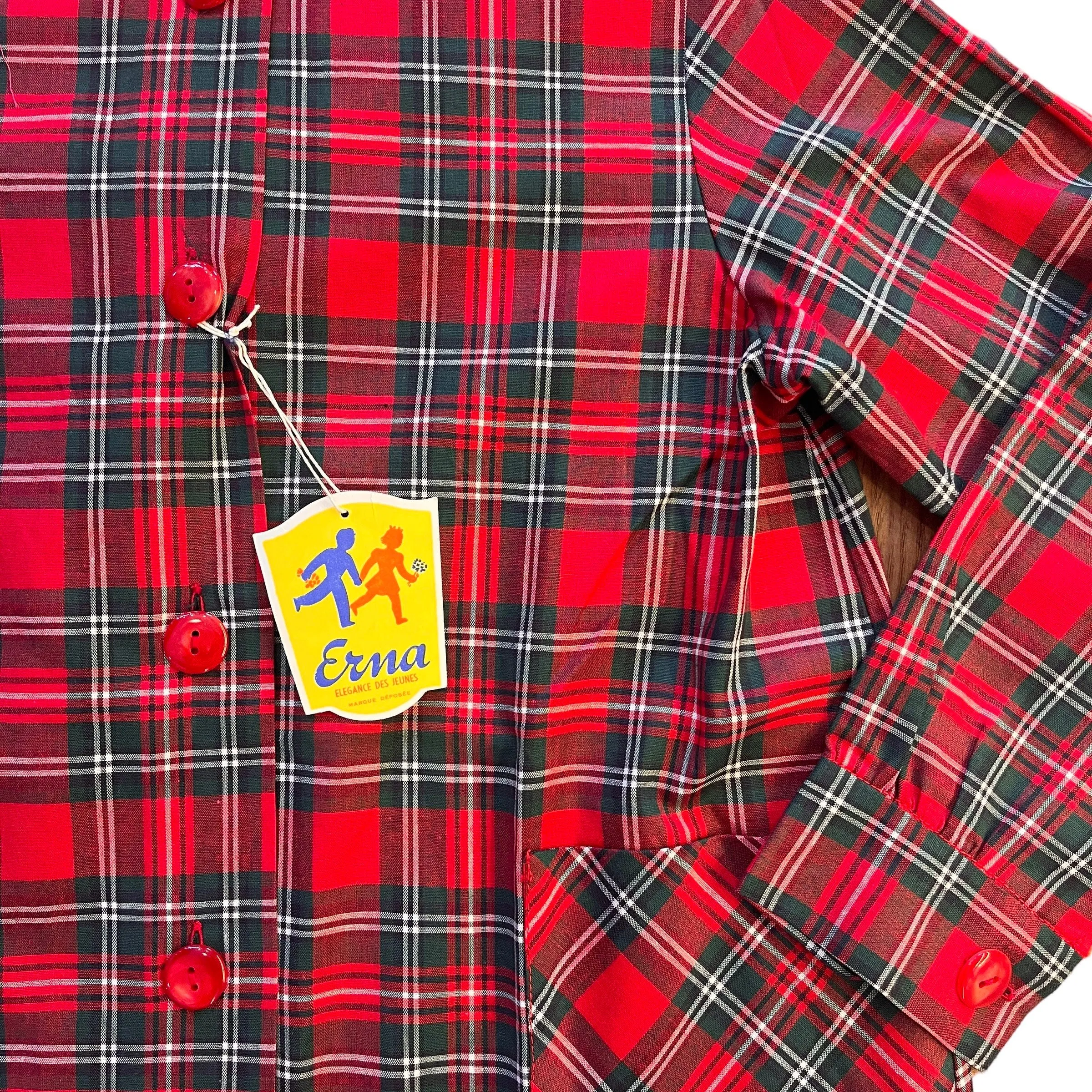 60's Red Tartan Blouse / Dress 6-8 Years