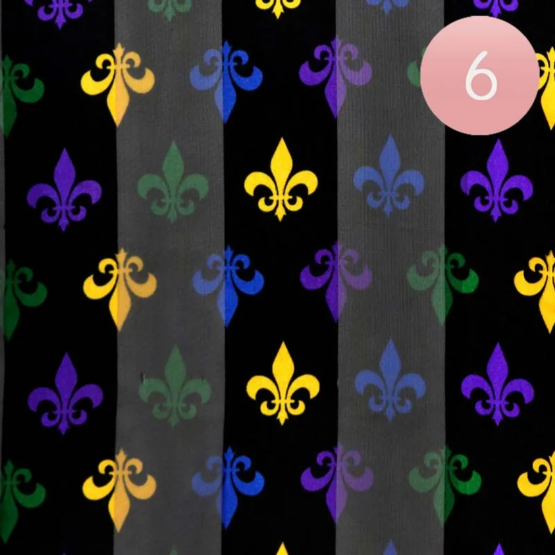 6PCS Silk Satin Mardi Gras Fleur De Lis Patterned Scarves