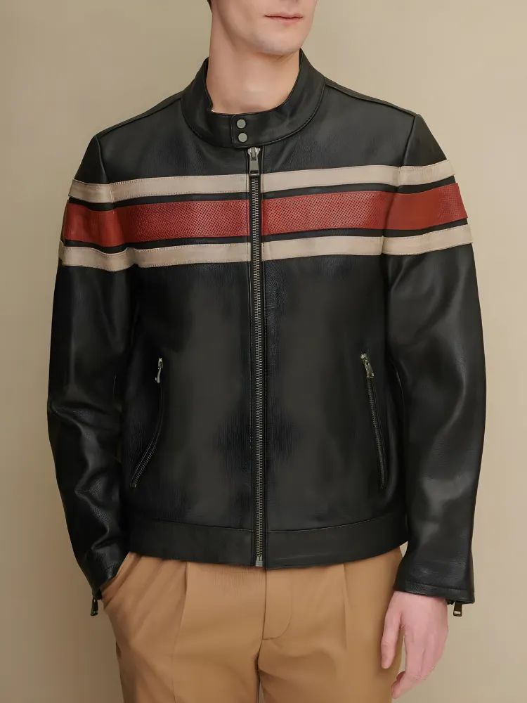 Agostini Distressed Stripped Racer Jacket