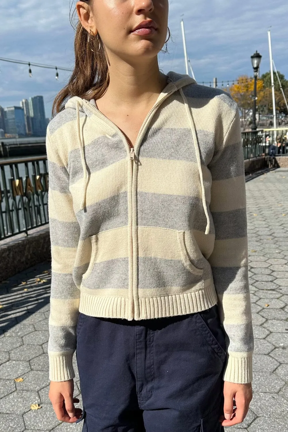 Alana Wool Stripe Zip-Up Sweater