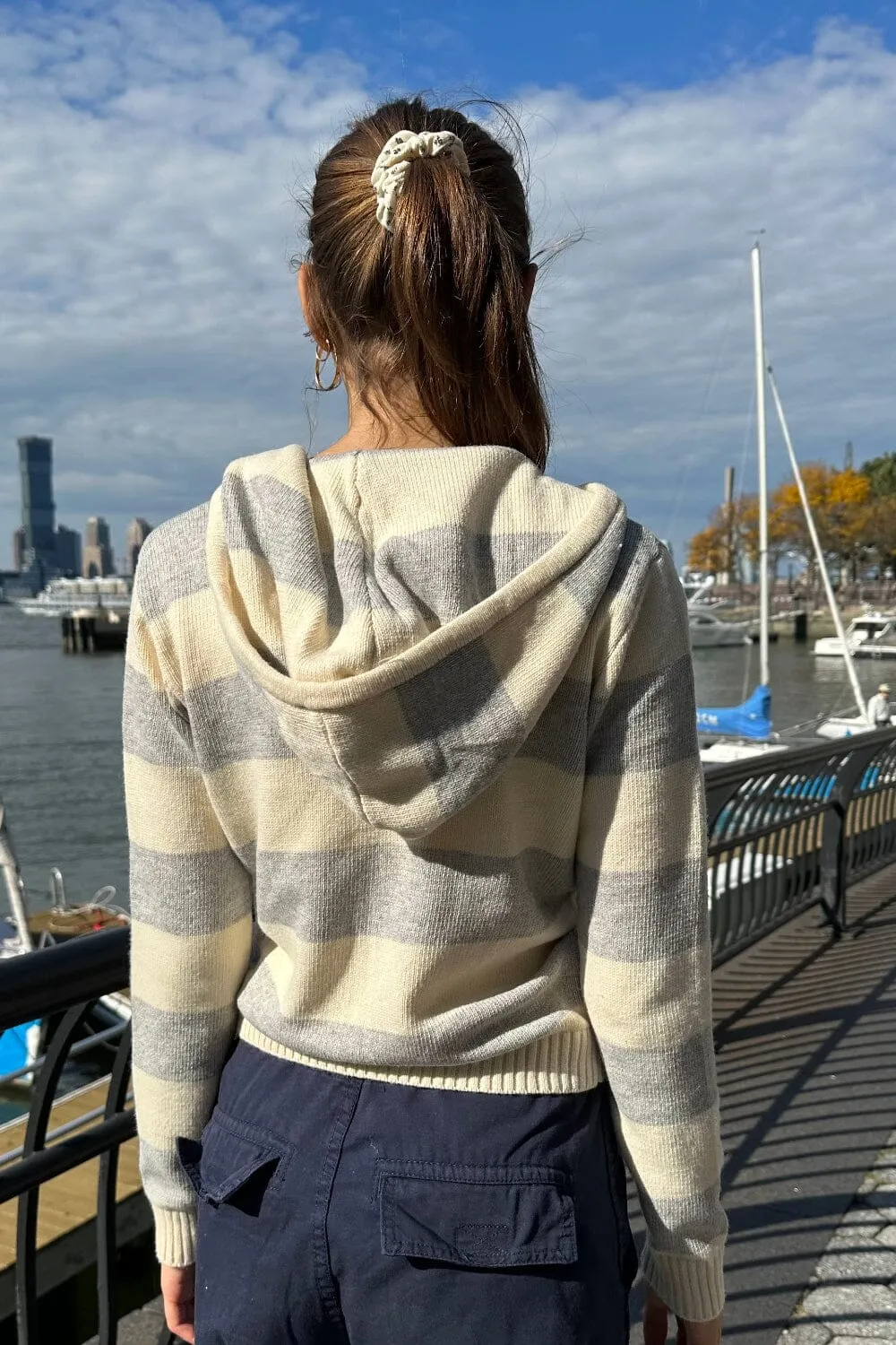 Alana Wool Stripe Zip-Up Sweater