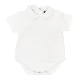 Bailey Boys White Knit, White Trim, Knit Boys SS Onesie