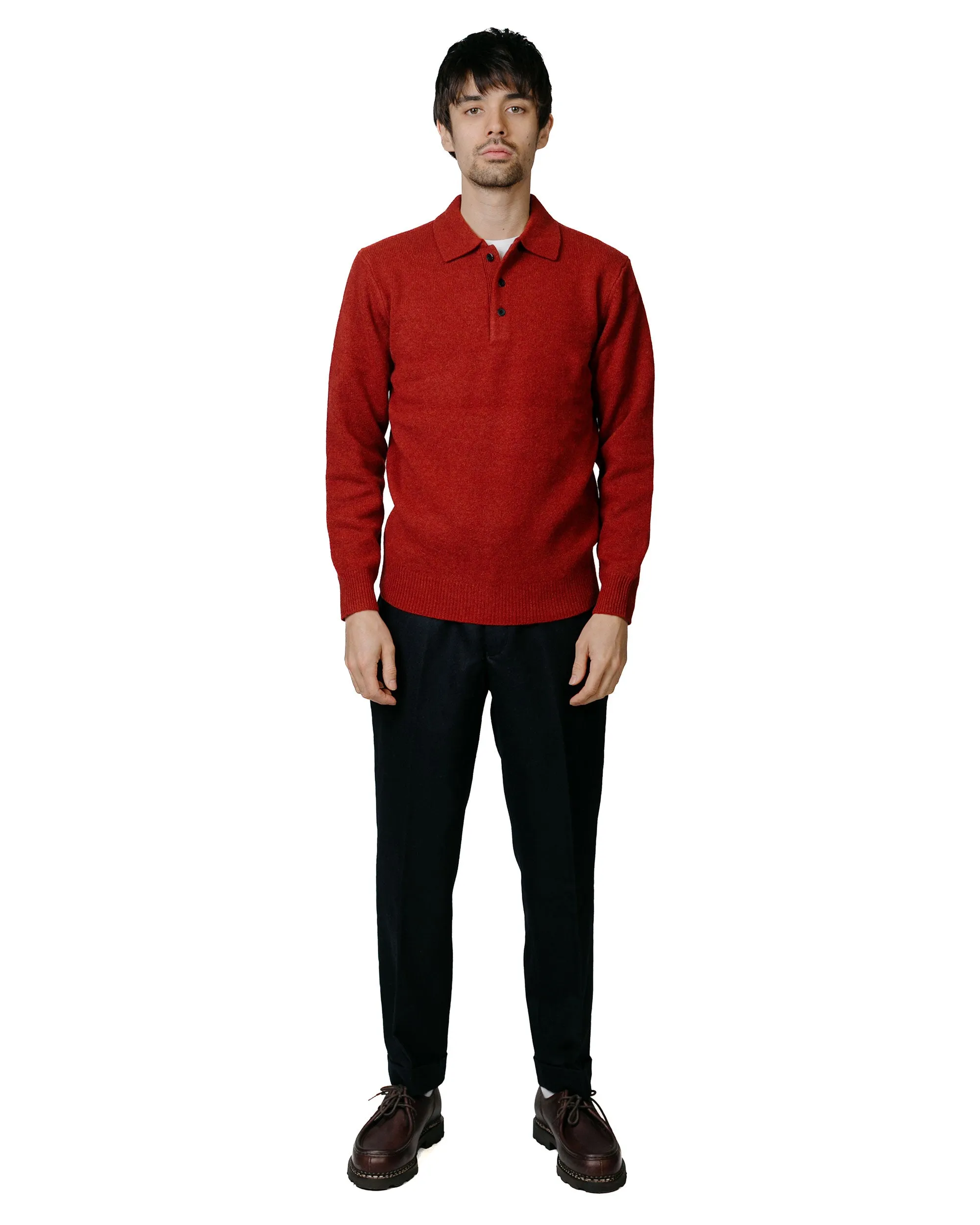 Beams Plus Knit Polo 9G Burgundy