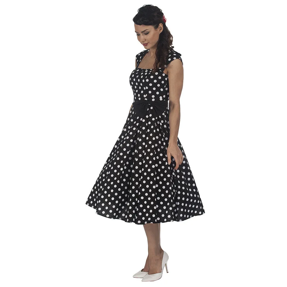 Black and White 50s Polka Dot Swing Bow Dress